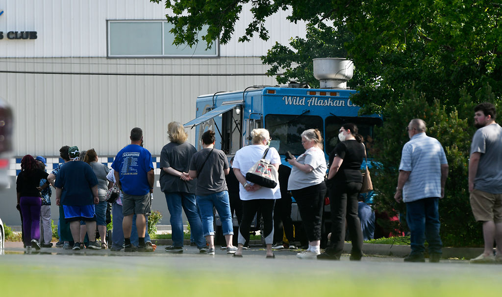 People line up for the On the Hook food truck